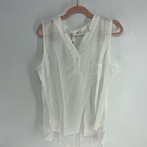 Meaneor Women's White Sleeveless Semi-Sheer Tank Blouse Size Large NWT
